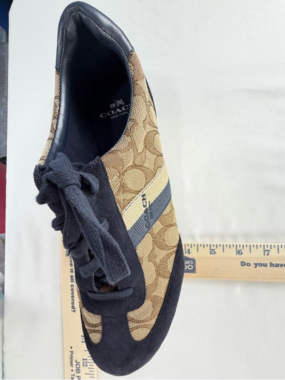 Coach Signature Sneakers Brown Canvas Navy Suede Lace Up Flats - Picture 8 of 10